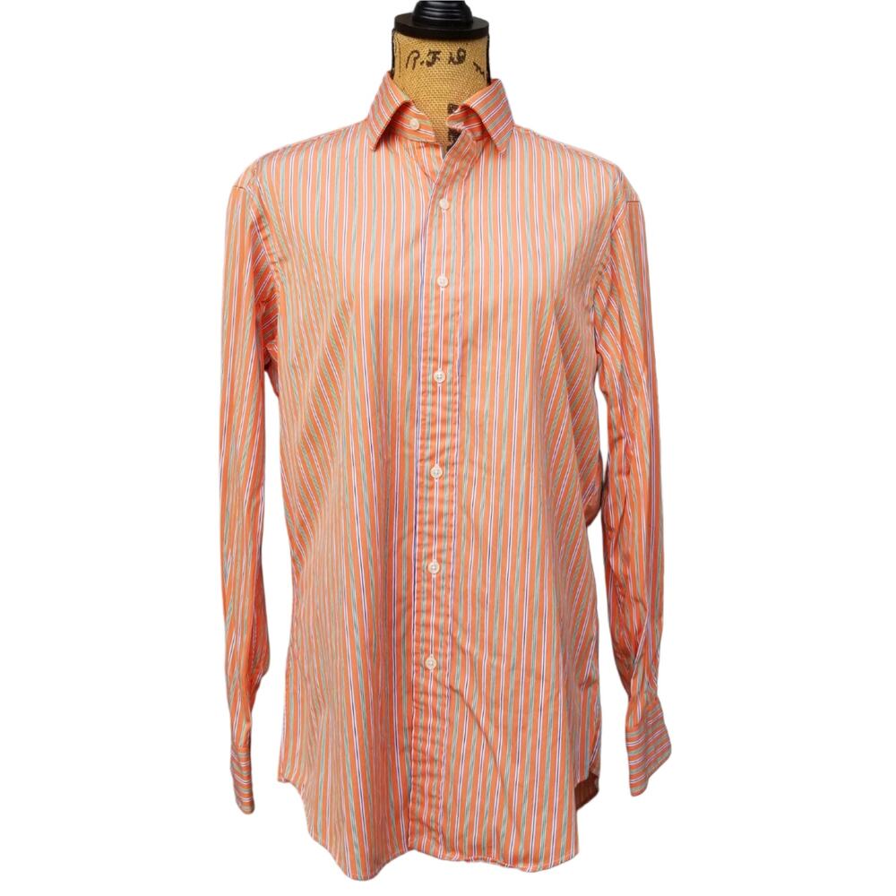 Regent Custom Fit Polo Ralph Lauren Shirt 15.5 32/33 Orange Green Stripe No Pony